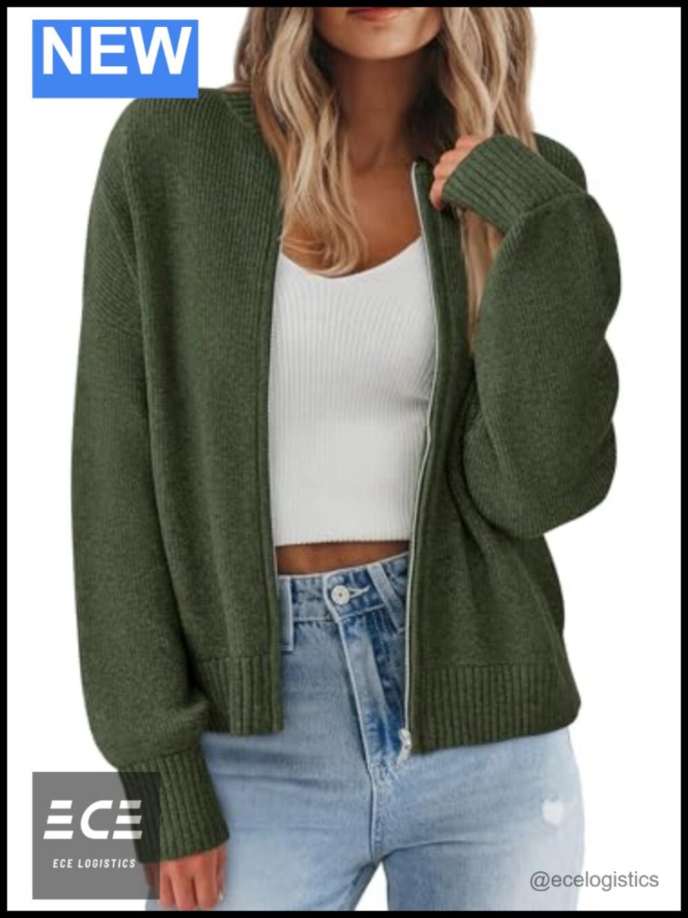 Chunky Knit Zipper Cardigan Sweater Open Front Zip Up